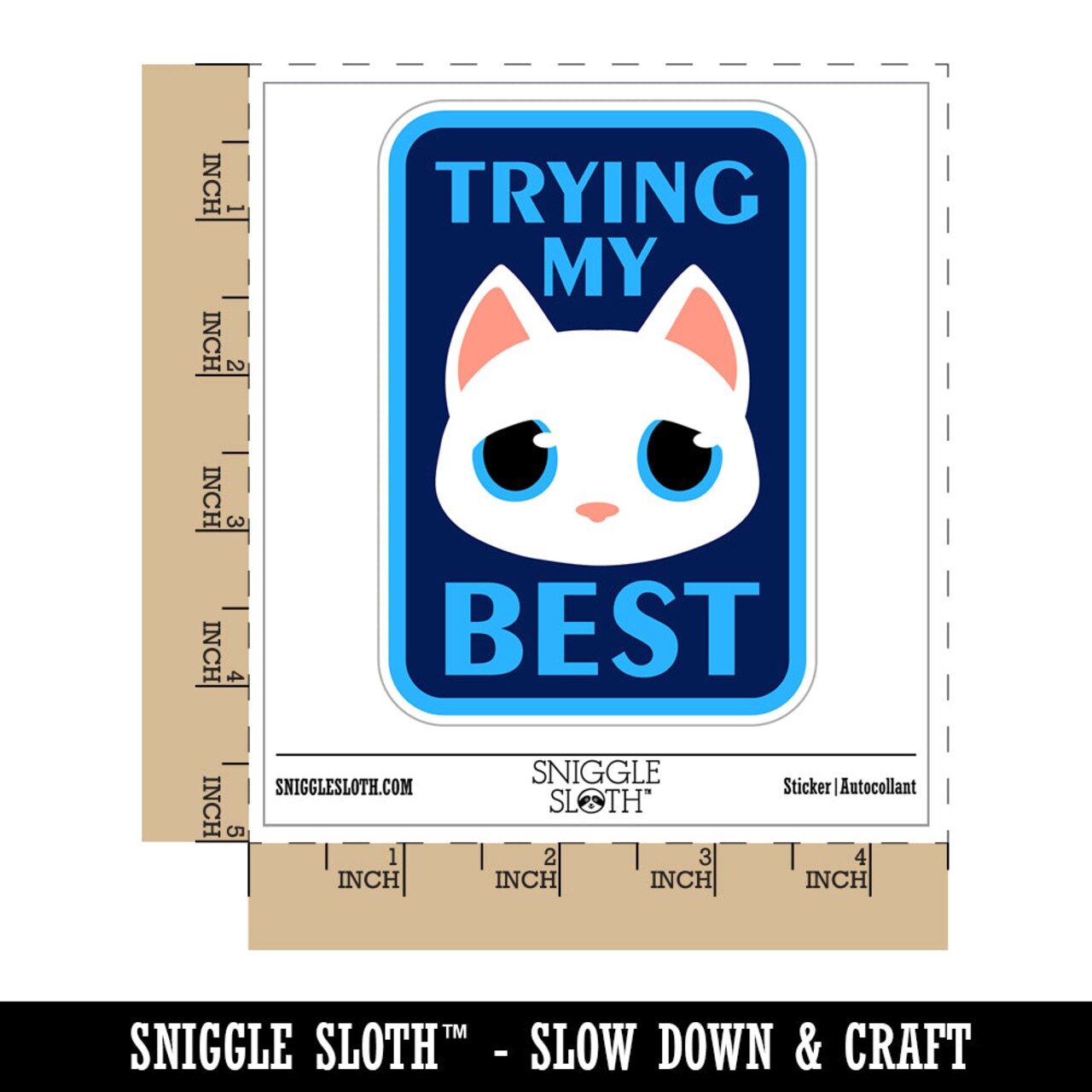 Trying My Best Sad Cat Waterproof Vinyl Phone Tablet Laptop Water Bottle Sticker Set - 5 Pack